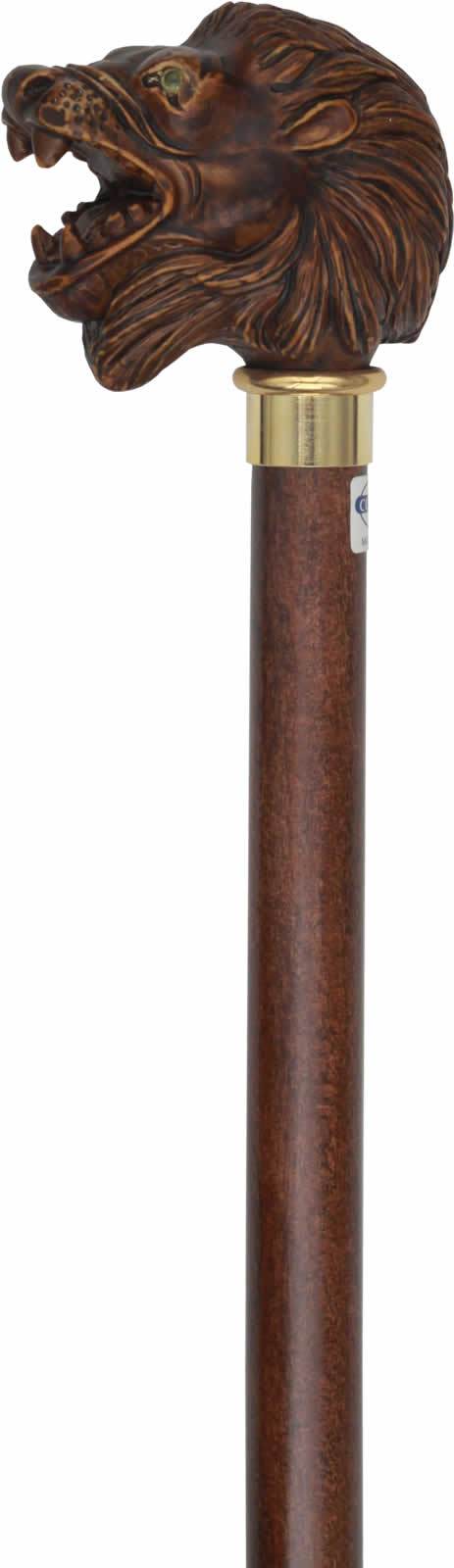 Scratch and Dent Lion Head Walking Stick With Beechwood Shaft and Brass Collar V1911 Sale Wide Range Of