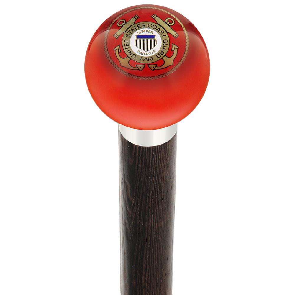 U.S. Coast Guard Red Round Knob Cane w/ Custom Wood Shaft & Collar Cheap Sale Best Pices