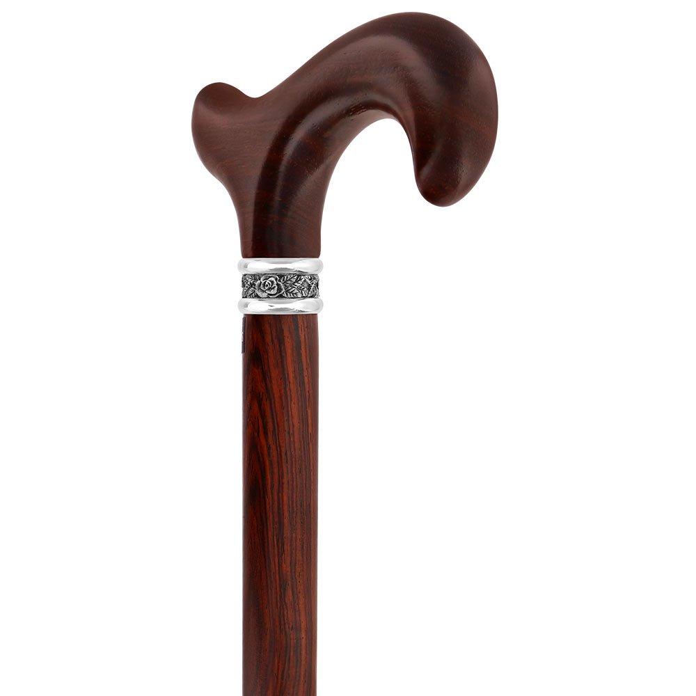 Scratch & Dent Derby Walking Cane With Exotic Cocobolo Wood Shaft and Pewter Rose Collar V1513 Sale 100% Authentic