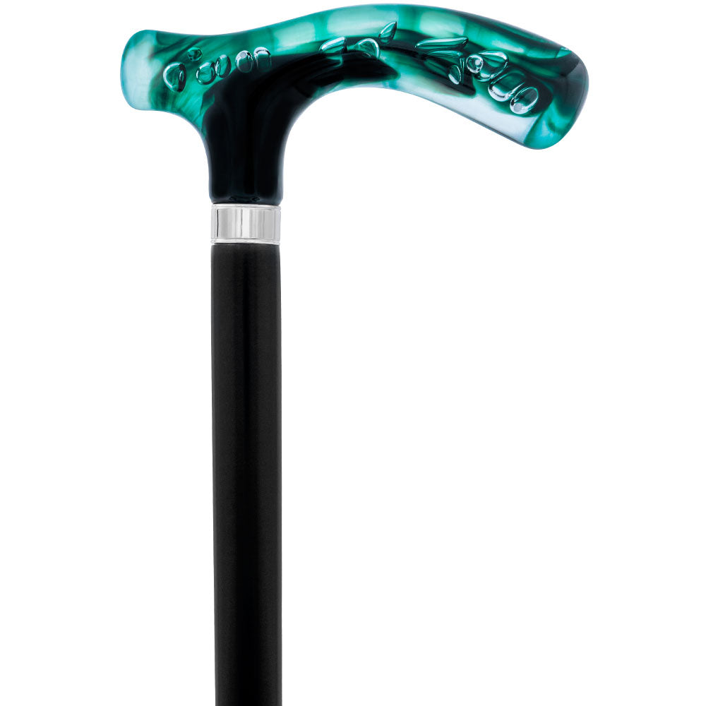 Green and Clear Acrylic Bubble Handle Cane w/ Custom Wooden Shaft Clearance Pre Order