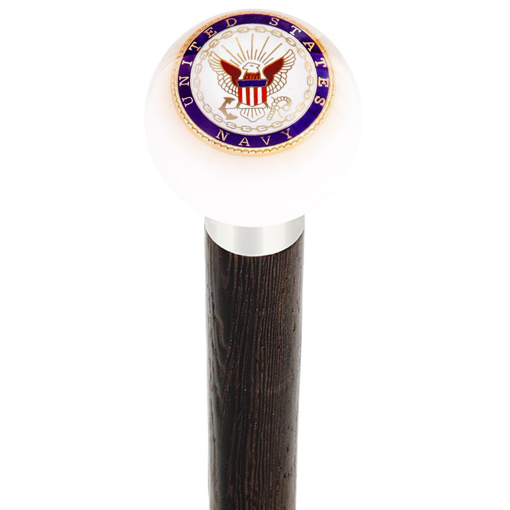 U.S. Navy White Round Knob Cane w/ Custom Wood Shaft & Collar Store Online