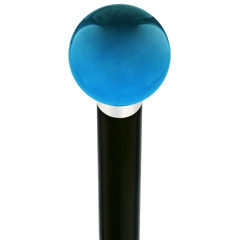 Ocean Blue Metallic Round Knob Cane w/ Custom Wood Shaft & Collar Free Shipping Pick A Best