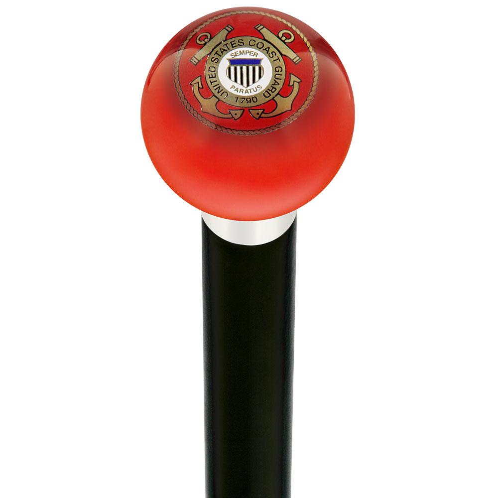 U.S. Coast Guard Red Round Knob Cane w/ Custom Wood Shaft & Collar Cheap Sale Best Pices