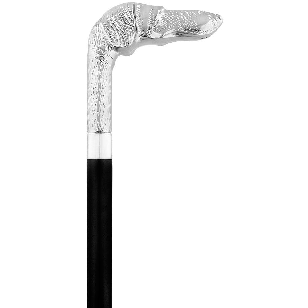 Long Nosed Dog Nickel Plated Handle Walking Cane - Italian Handle w/ Custom Shaft and Collar New Arrival For Sale