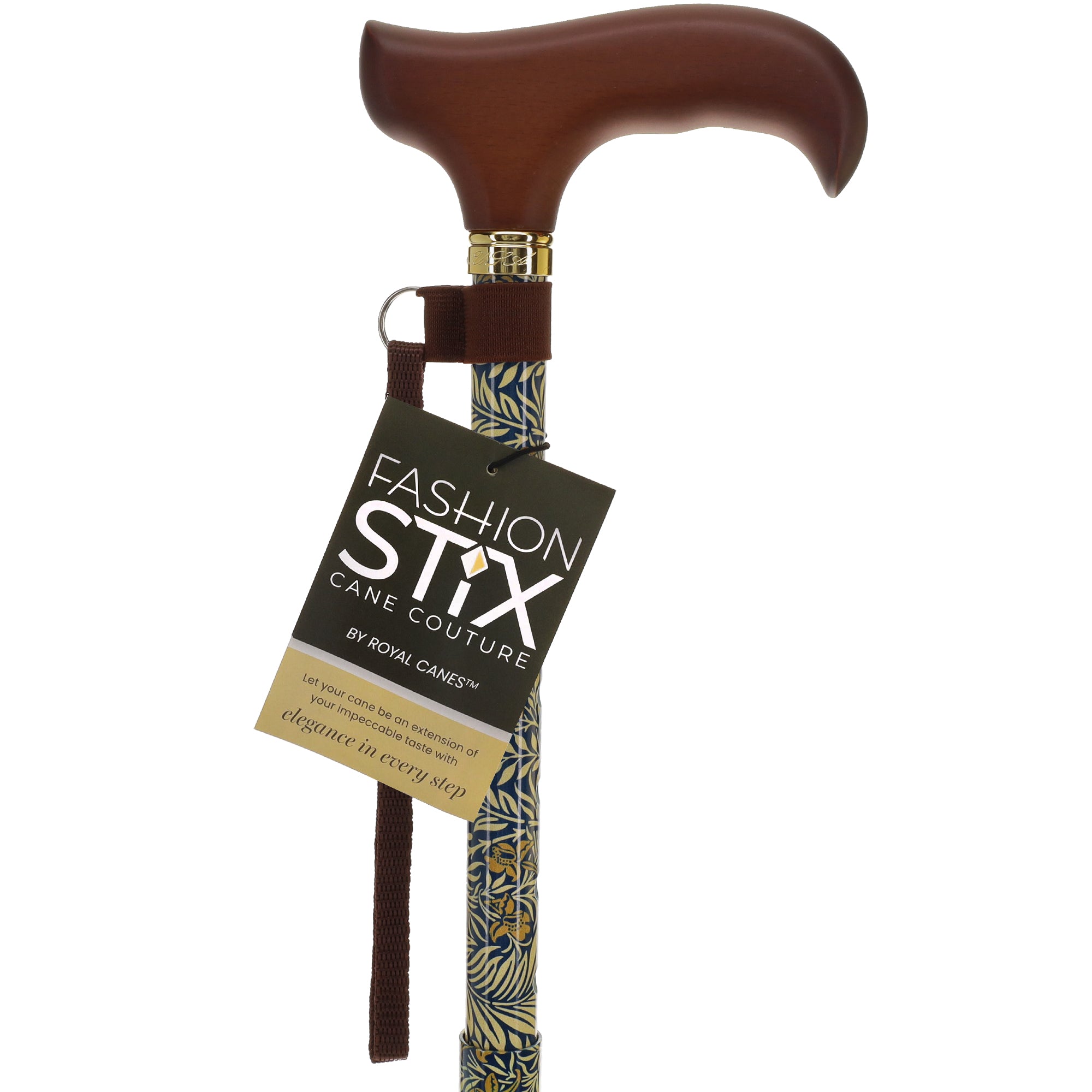 Golden Petals FashionStix: Foldable Wood Derby Walking Cane Authentic For Sale