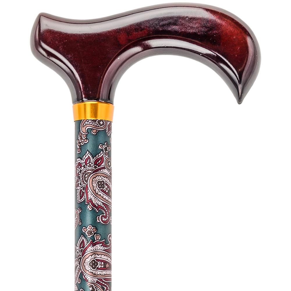 Scratch and Dent Green Paisley Standard Adjustable Derby Walking Cane with Brass Collar V1719 Sale Fashion