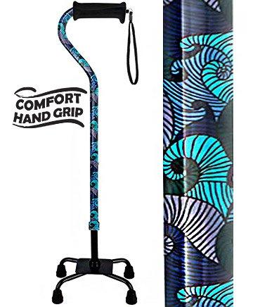 Blue Majestic Waves Aluminum Convertible Quad Base Walking Cane - Adjustable Shaft Sale With Credit Card