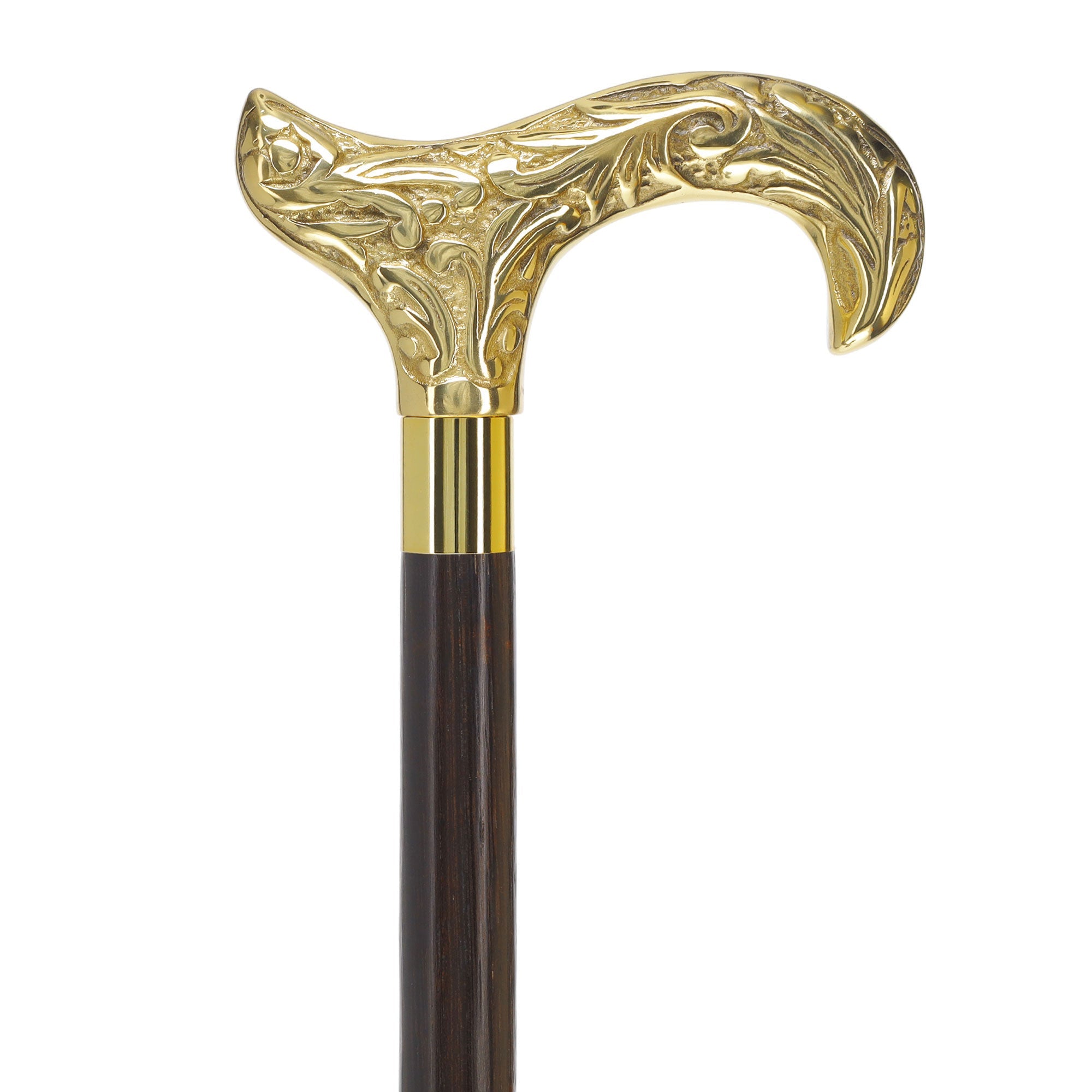 Scratch and Dent Brass Derby Handle Walking Cane w/ Brown Beechwood Shaft and Aluminum Gold Collar V2112 Outlet Countdown Package