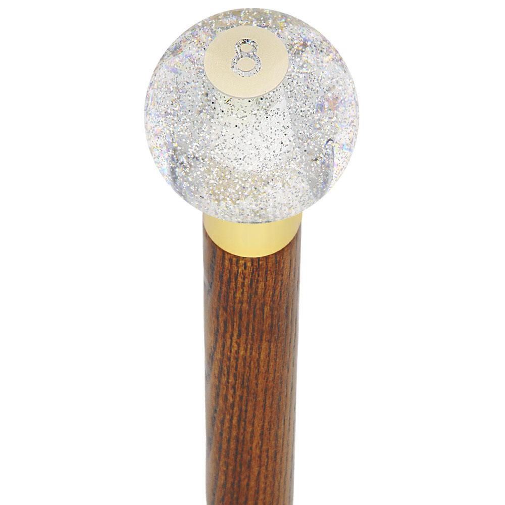 8 Ball Clear Sparkle Round Knob Cane w/ Custom Wood Shaft & Collar Buy Cheap Fake