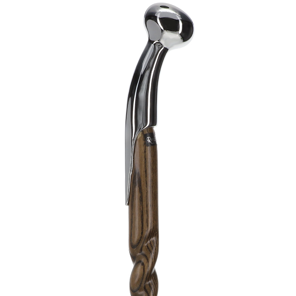 Premium Chrome-Plated Brass Hame Handle Stick: Twisted Ash Wood Sale Classic