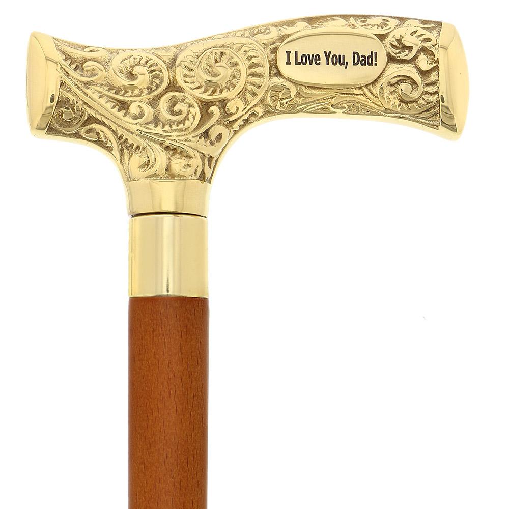 Father's Day Engraved Premium Brass Fritz Handle Walking Cane Discount Footaction