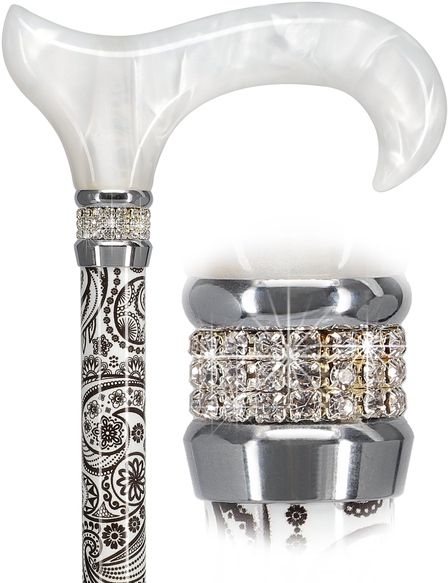 Rhinestone Designer Cane: Black & White Majesty Pearlz Visit Online