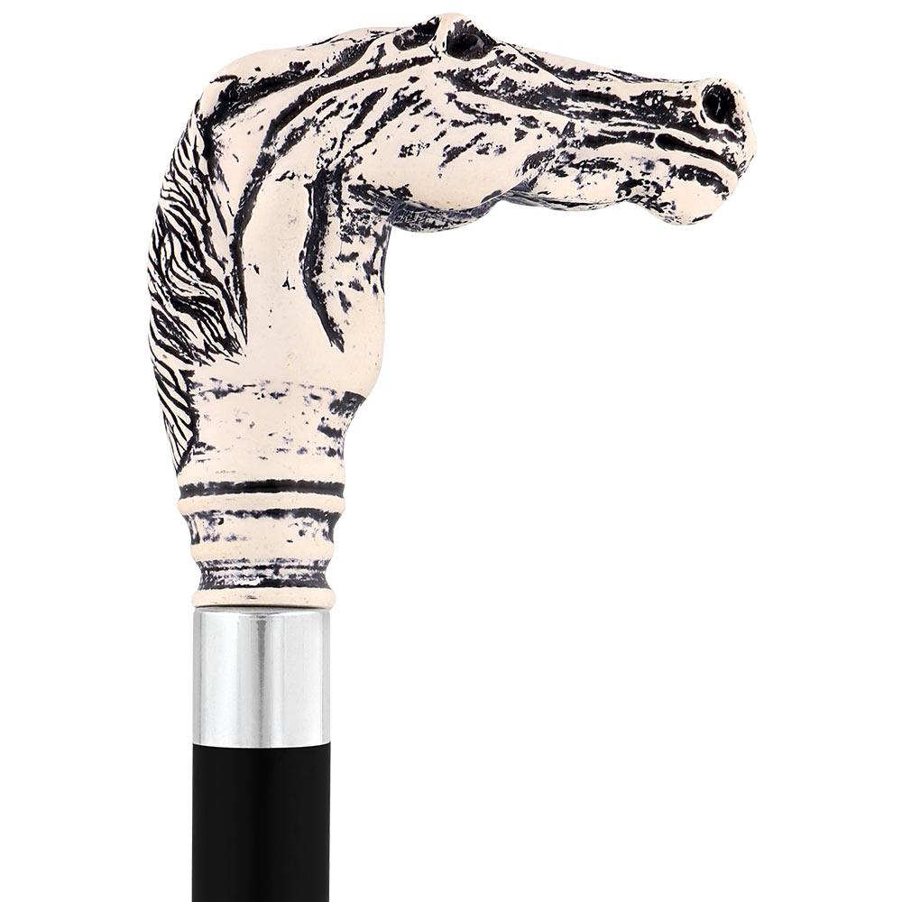 Scratch and Dent Scrimshaw Horse Head Cane - Unique Art Carved Design V3077 New Arrival Cheap Online