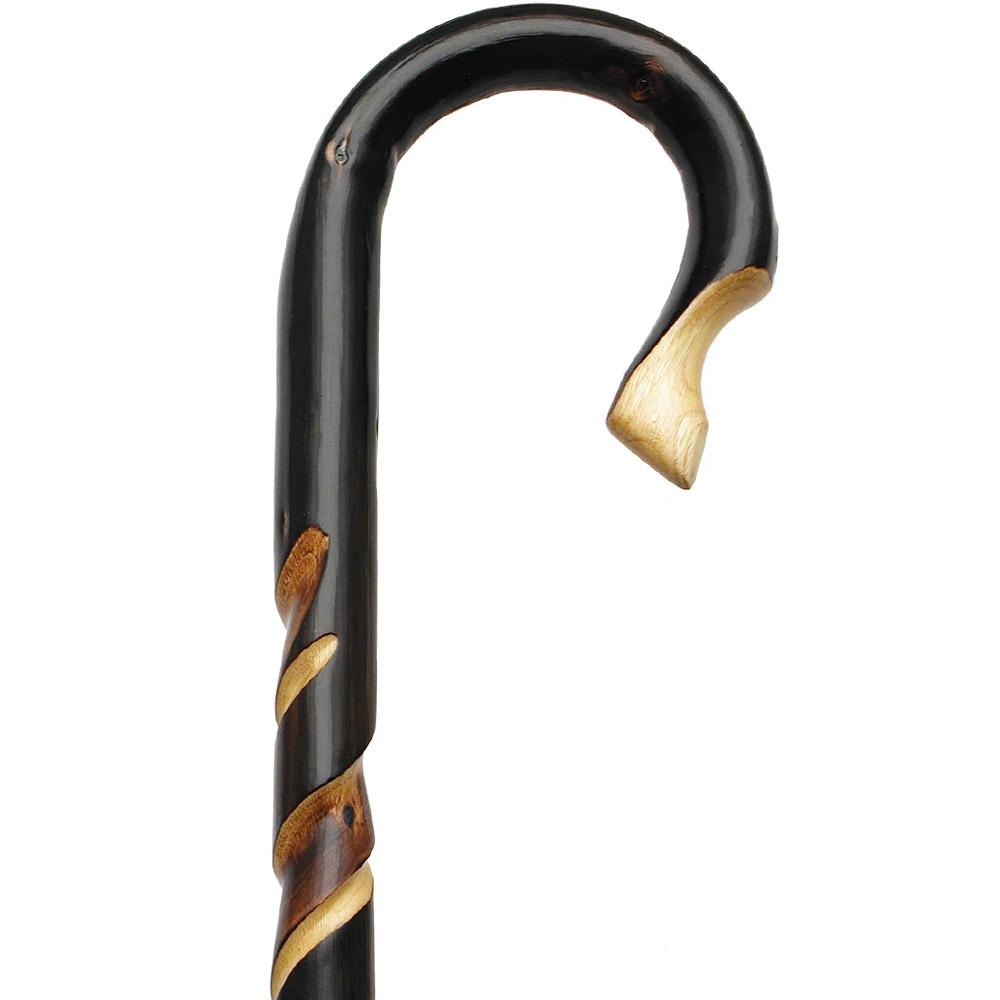 Hand-Carved Sheppard Spiral Cane - Elegant Chestnut High Quality For Sale