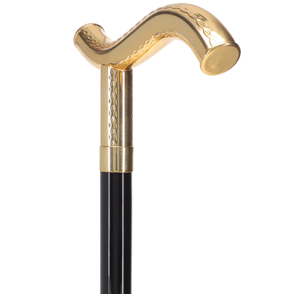 24K Gold Plated Fritz Braid Handle Walking Cane with Black Beechwood Shaft and Collar Pay With Visa Sale Online