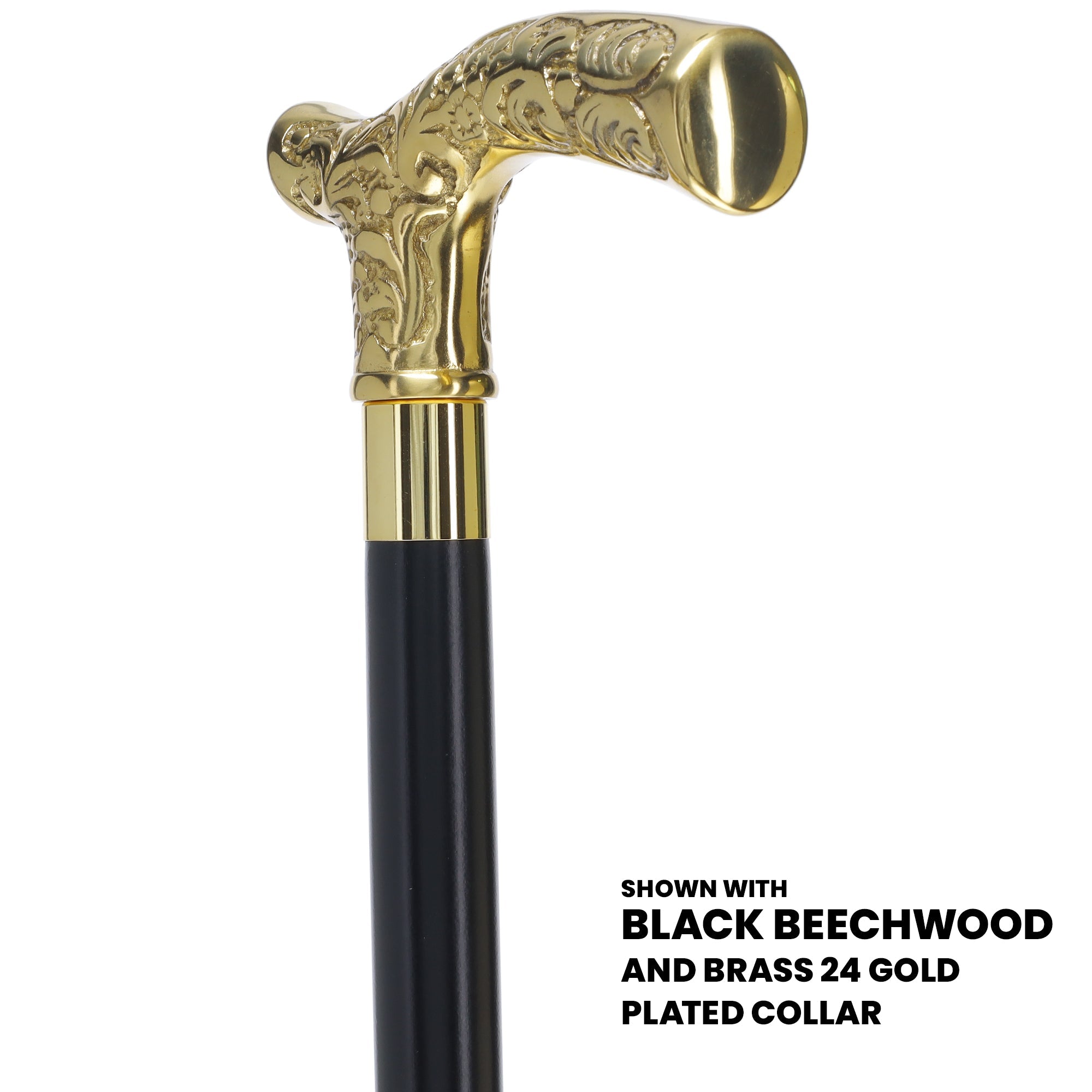 Scratch and Dent Brass Fritz Handle Walking Cane w/ Ash Shaft and Aluminum Gold Collar V2256 Cheap Sale Best Wholesale