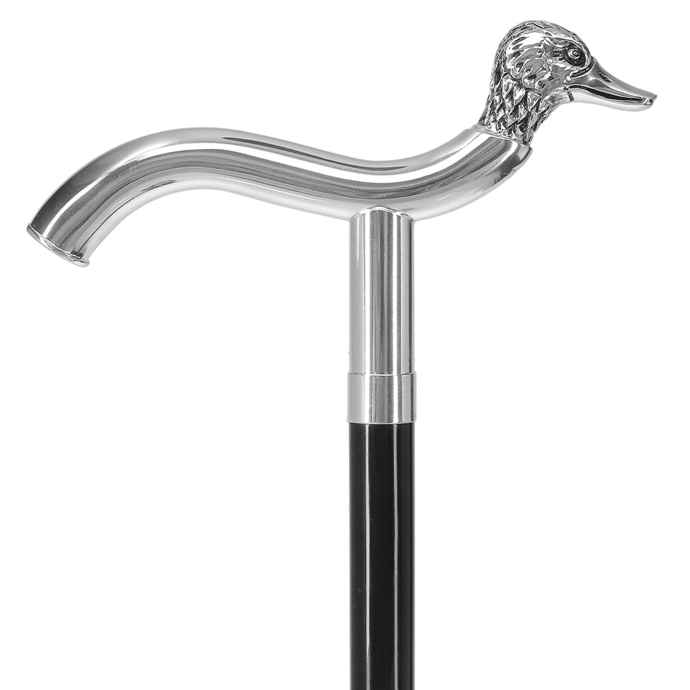 Scratch and Dent Silver 925r Duck Head Fritz Handle Walking Cane with Black Beechwood Shaft and Collar V2128 Outlet For You