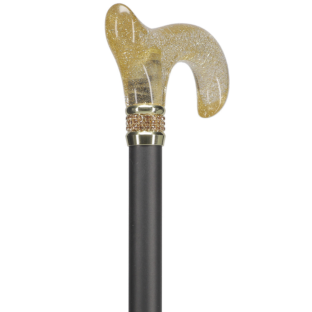 Gold Sparkle Designer Glitter Derby Handle Walking Cane w/ Rhinestone Collar Great Deals Sale Online