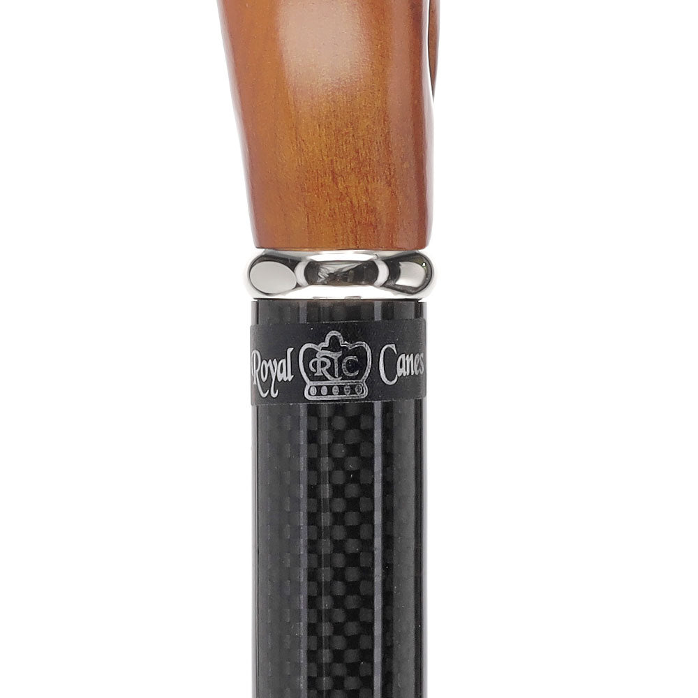 Cherry Maple Ergonomic Cane: Carbon Fiber Shaft, Silver Collar Best Pices Sale Online