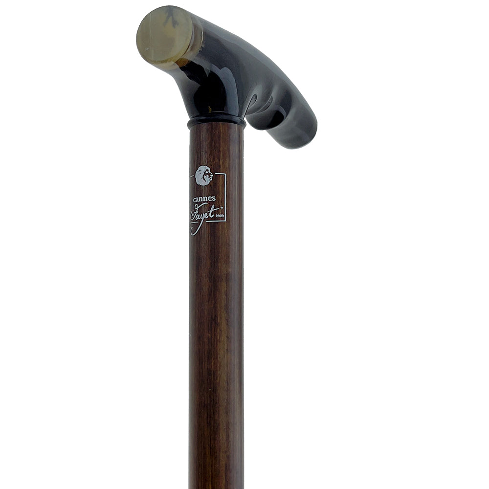 French Black Carved Horn Fritz: Walking Cane with Maple Shaft Good Selling Online