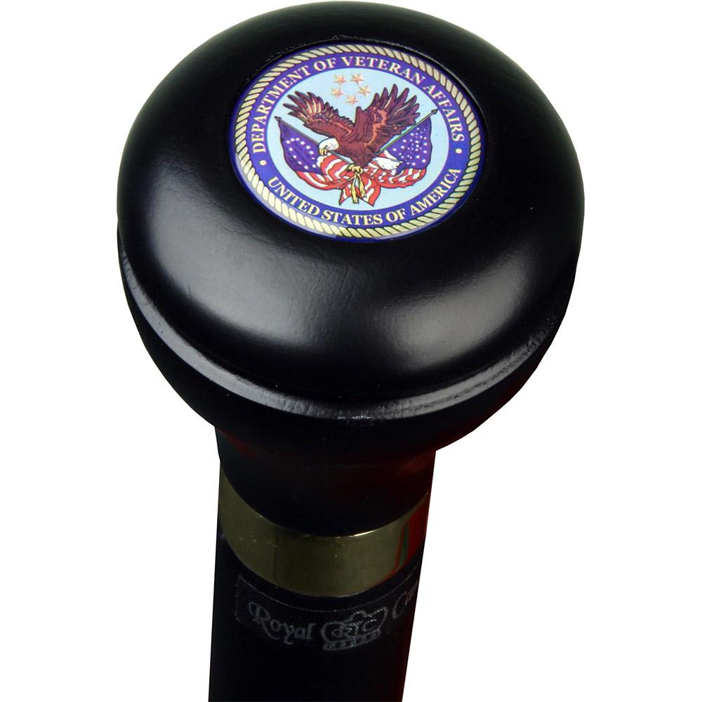 Scratch and Dent Veterans of War Flask Knob Walking Stick With Black Beechwood Shaft and Brass Collar V1640 Outlet Purchase