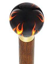 Burst of Flames Black Round Knob Cane w/ Custom Color Ash Shaft & Collar Outlet Fashionable