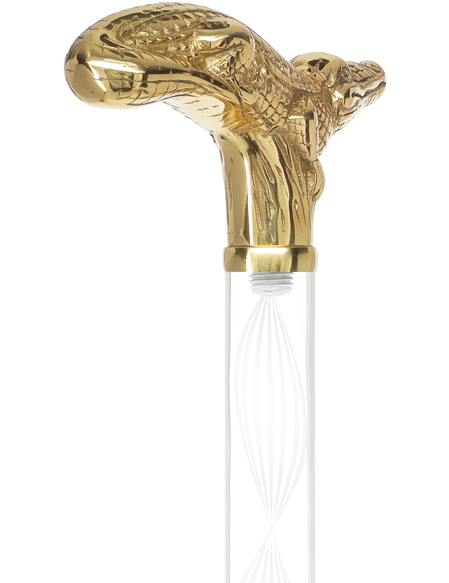 Crystal Elegance Brass Alligator Cane with Invisible Acrylic Shaft Options Low Pice For Sale