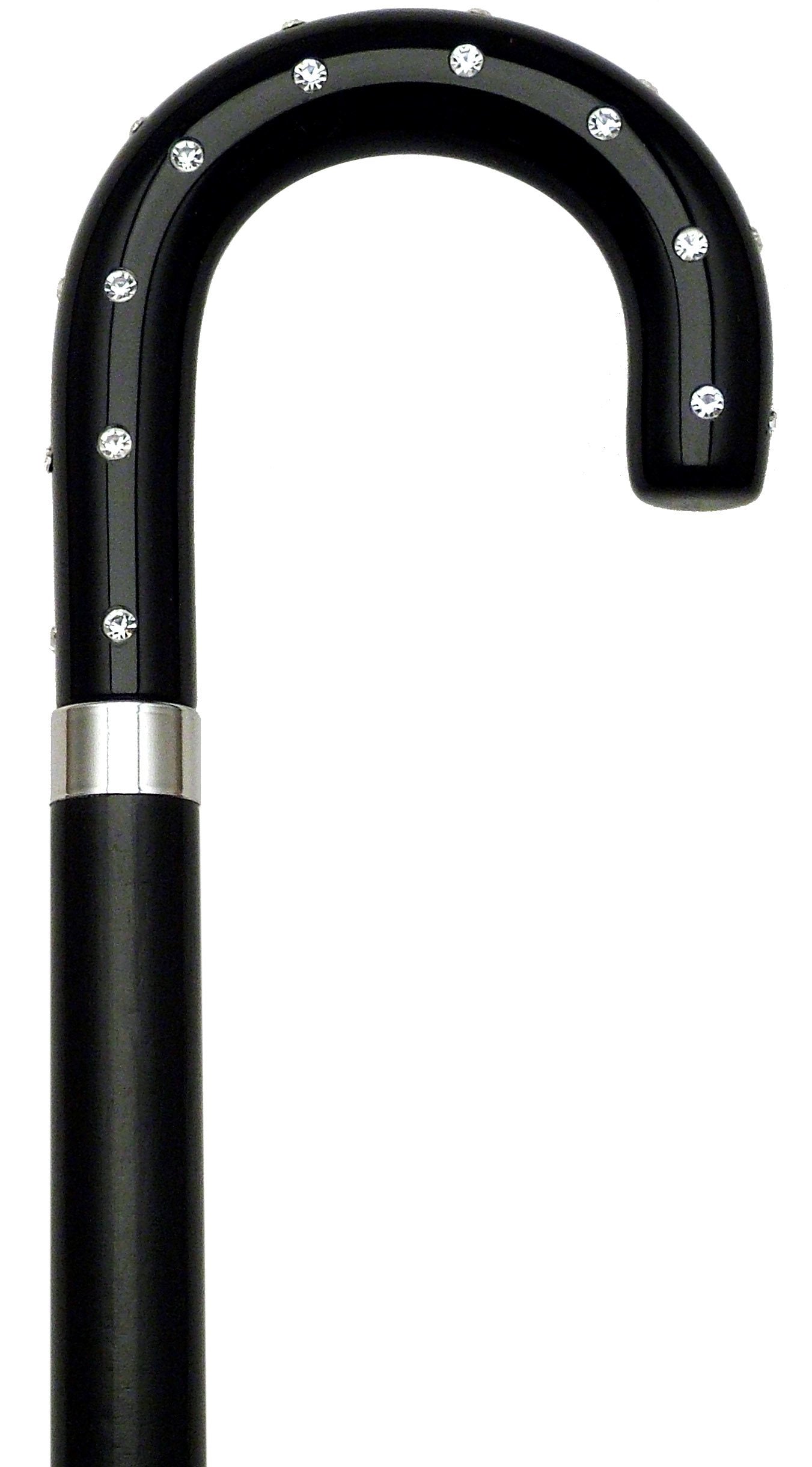 Scratch and Dent Rhinestones Tourist Walking Cane With Black Beechwood Shaft and Silver Collar V2200 Low Cost For Sale