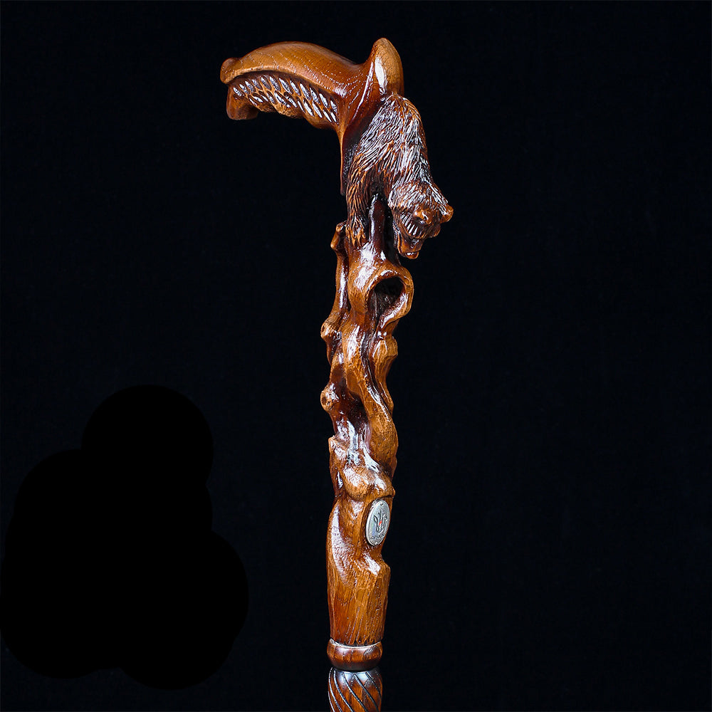 Scratch and Dent Awakening Bear (dark) Artisan Intricate Handcarved Cane V2409 Visit Online