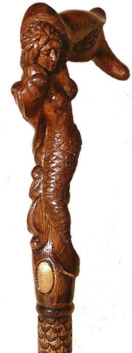 Enchanted Mermaid: Artisan Intricate Detail Handcarved Cane With Mastercard Cheap Pice