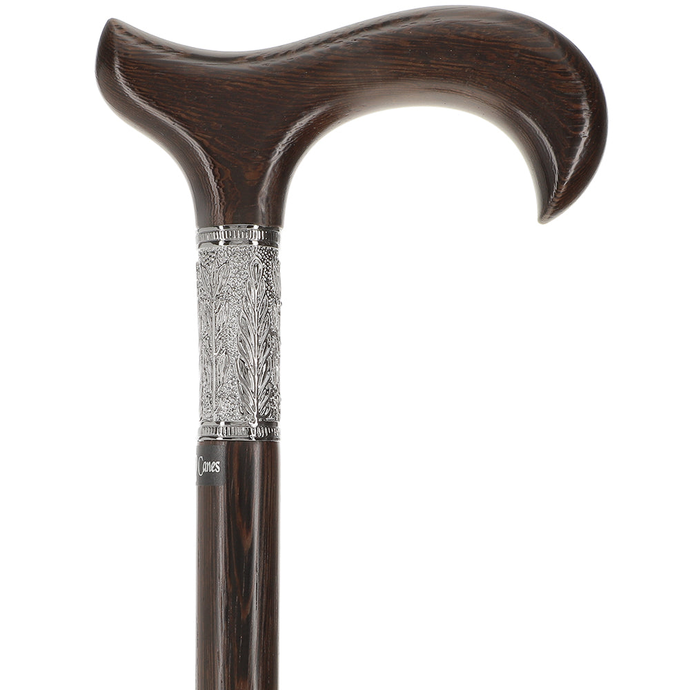 Scratch and Dent Hand-Made Wenge Derby Walking Cane w/ Pewter Leaf Silver Collar V2216 Buy Cheap Brand New Unisex