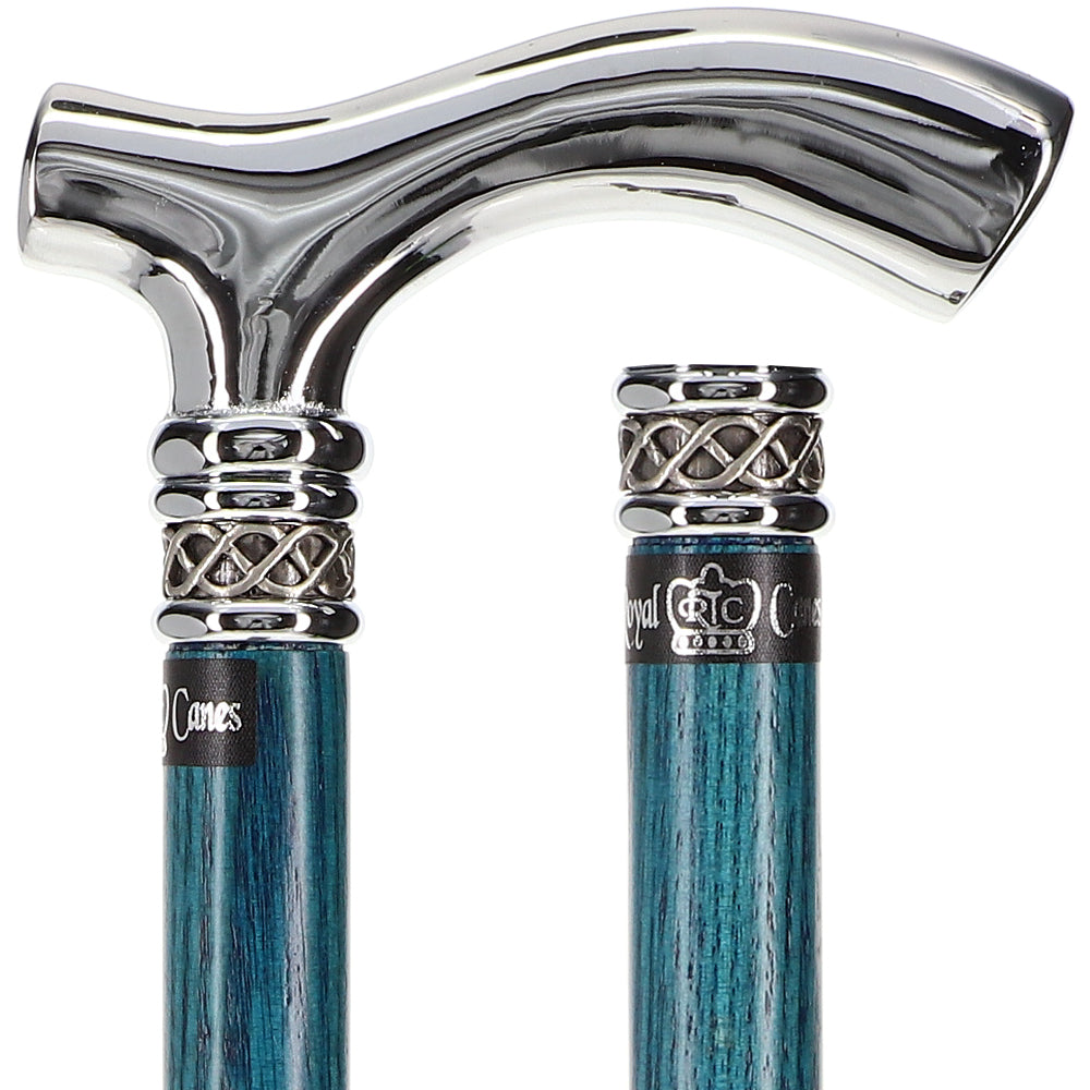 Scratch and Dent Blue Slim Line Chrome Plated Fritz Walking Cane With Blue Ash Shaft and Pewter Swirl Collar V1606 Factory Outlet Cheap Pice