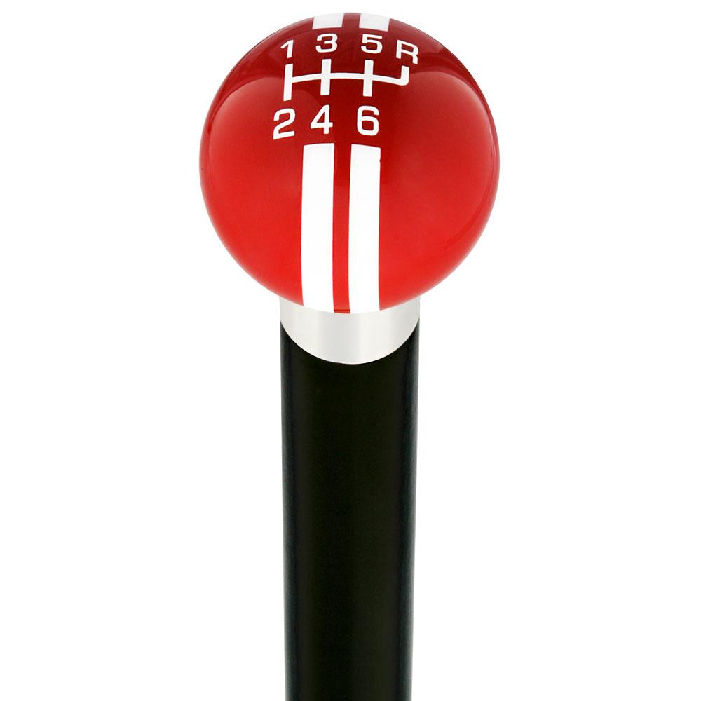 Red & White Rally Shift Round Knob Cane w/ Custom Wood Shaft & Collar Free Shipping Popular