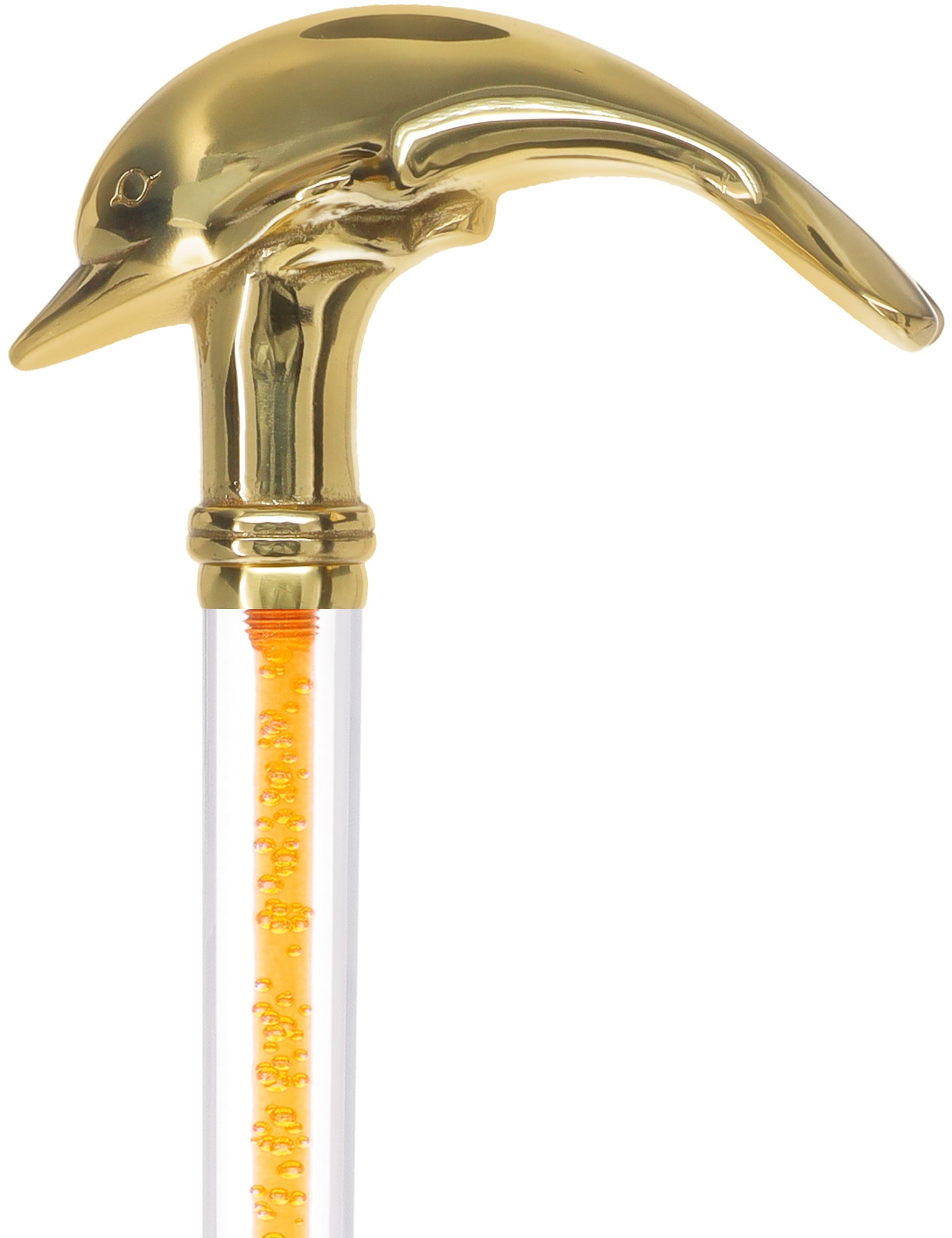 Color Crystal Elegance Brass Dolphin Cane with Invisible Acrylic Shaft Options Hot Sale