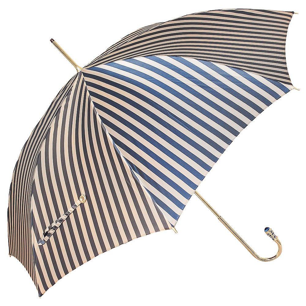 Gold Plated Tourist Handle Blue and Cream Striped Umbrella Cane Supply Online