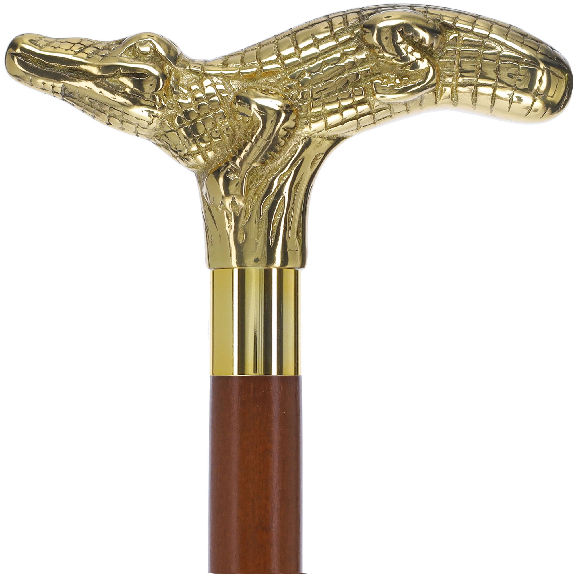 Premium Brass Alligator Handle Walking Cane: Custom Shaft & Collar Sale Cost