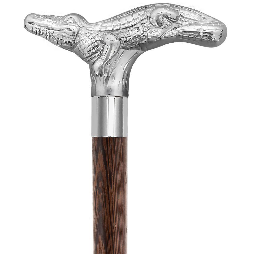 Chrome Plated Alligator Handle Walking Cane w/ Custom Shaft and Collar Quality From China Wholesale