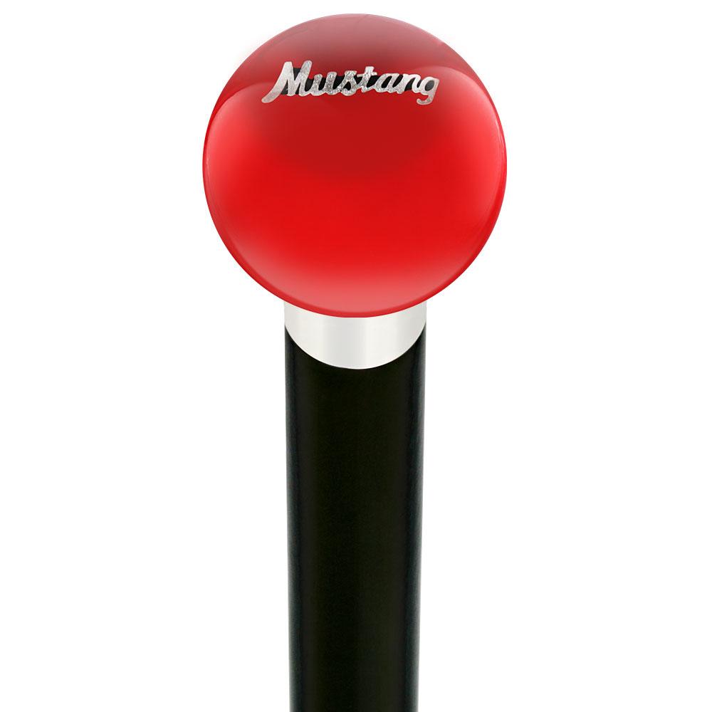 Licensed Mustang Vintage Emblem Red Round Knob Cane w/ Custom Wood Shaft & Collar Reliable Online