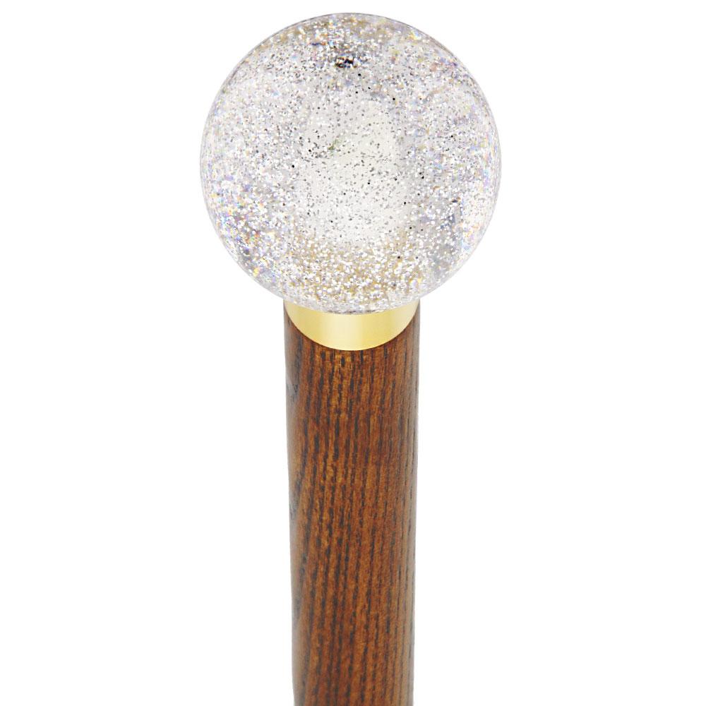 Sparkling Clear Round Knob Cane w/ Custom Wood Shaft & Collar Free Shipping Manchester