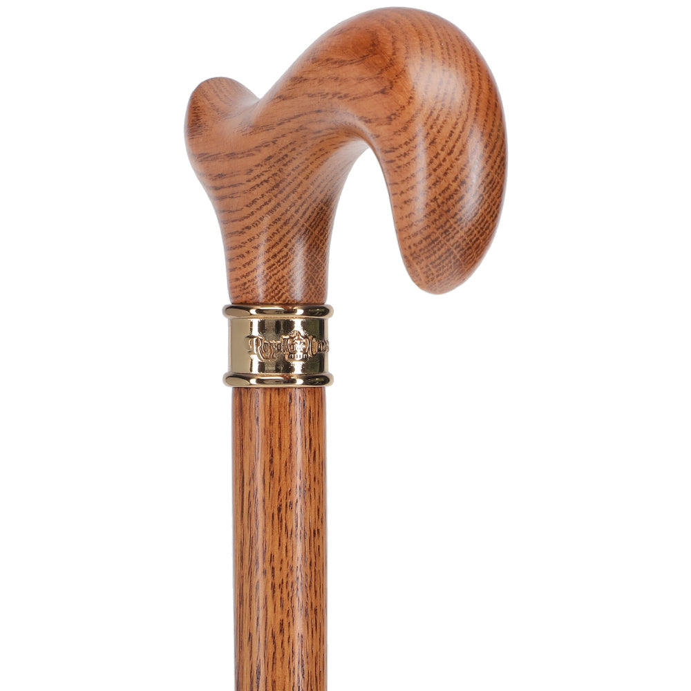 Scratch and Dent Genuine Oak Wood Derby Walking Cane With Oak Shaft And Brass Embossed Collar V1228 Explore Cheap Pice