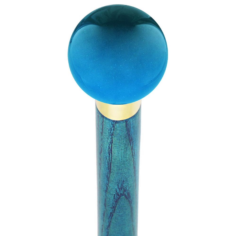 Ocean Blue Metallic Round Knob Cane w/ Custom Color Ash Shaft & Collar With Paypal Cheap Online