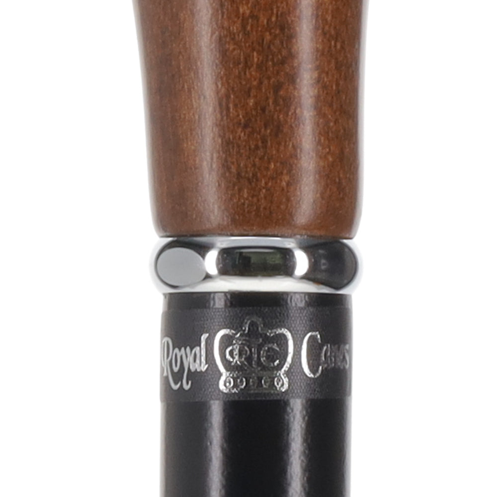 Scratch and Dent Espresso Knob Handle Walking Stick With Black Beechwood Shaft and Silver Collar V2125 Explore