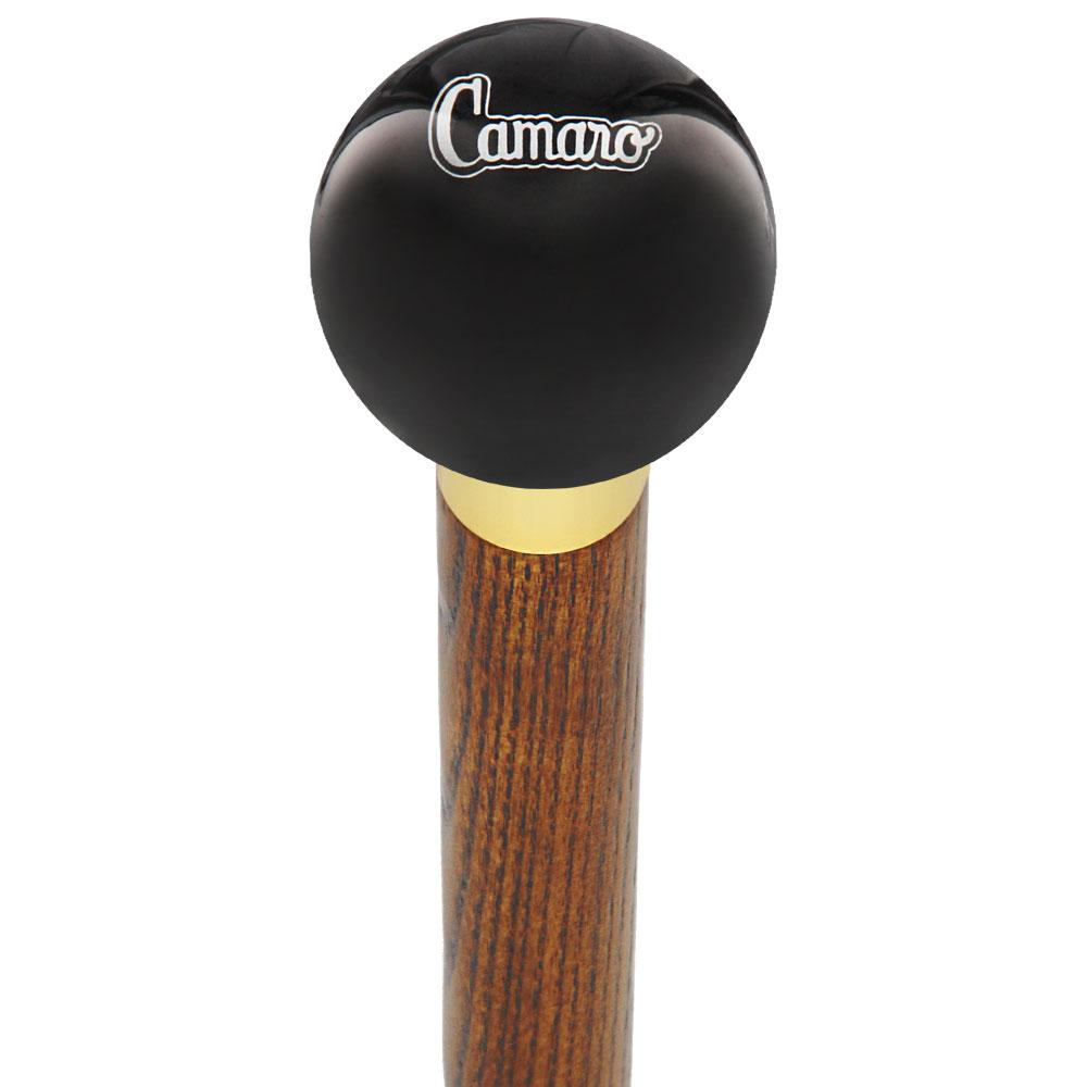 Licensed Camaro Emblem Black Round Knob Cane w/ Custom Color Ash Shaft & Collar Many Kinds Of Online