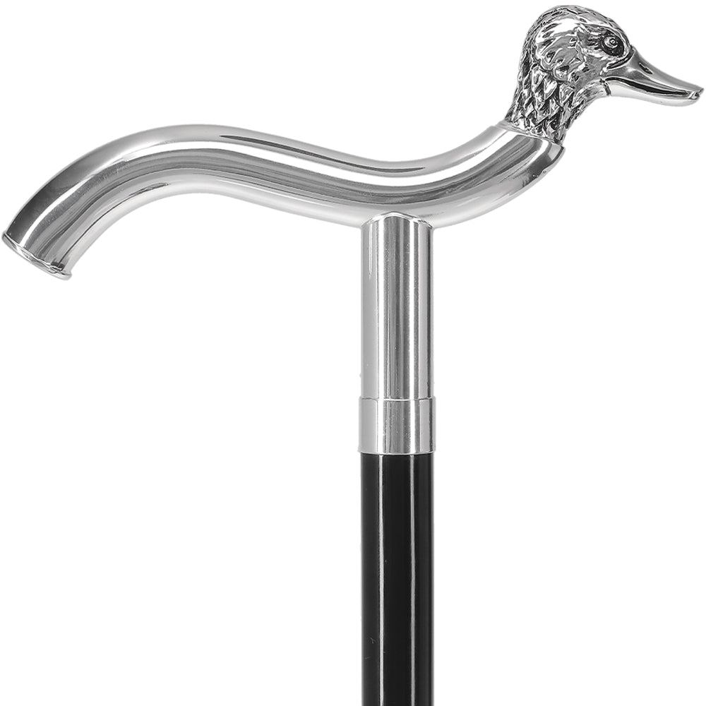 Scratch and Dent Silver 925r Duck Head Fritz Handle Walking Cane with Black Beechwood Shaft and Collar V2128 Outlet For You