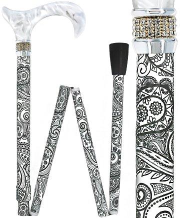 Rhinestone Pearlz Designer Folding Cane: Black & White Majesty New Arrival Cheap Online