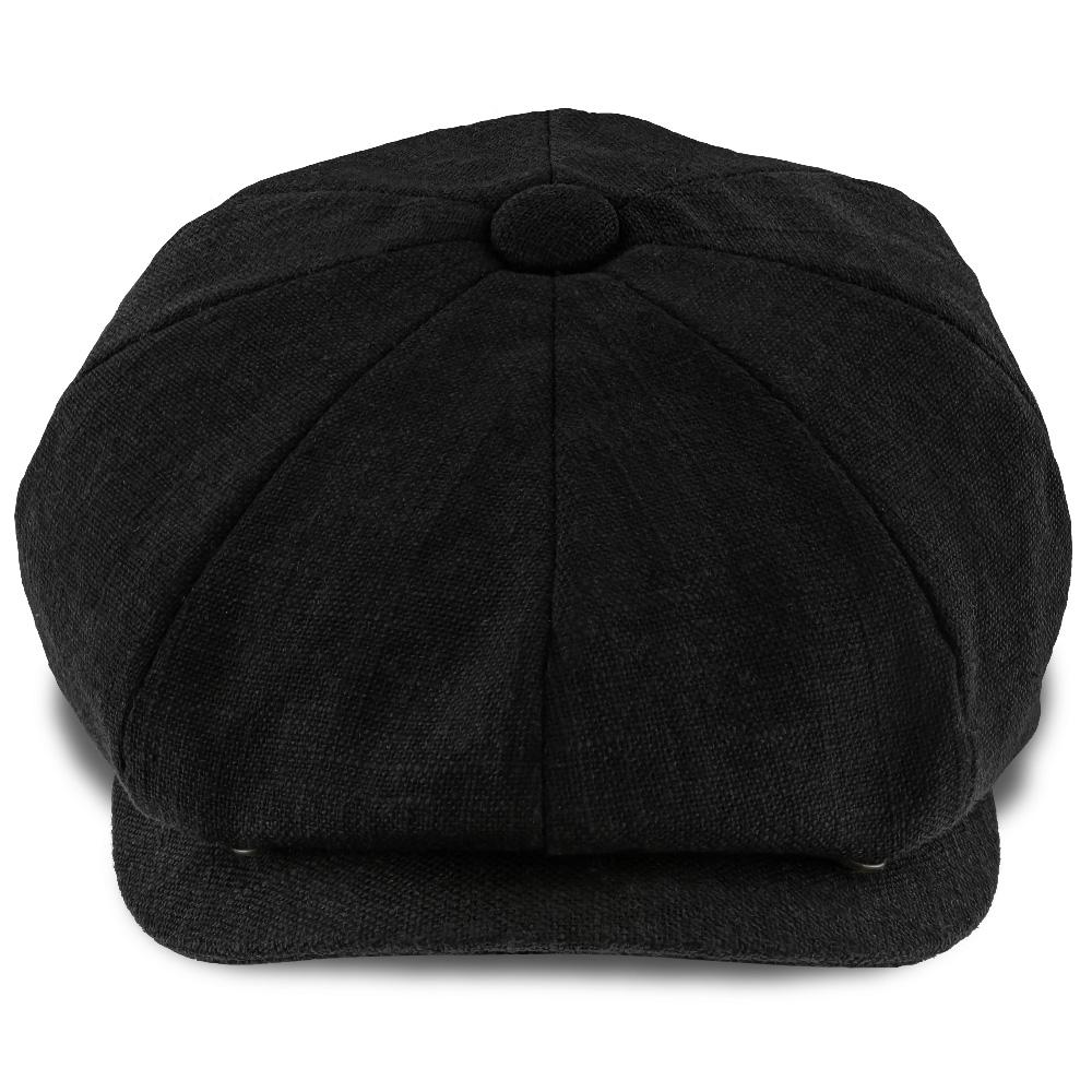 Boardwalk - Walrus Hats Black Linen/Cotton Blend 8 Panel Newsboy Cap Clearance 100% Original