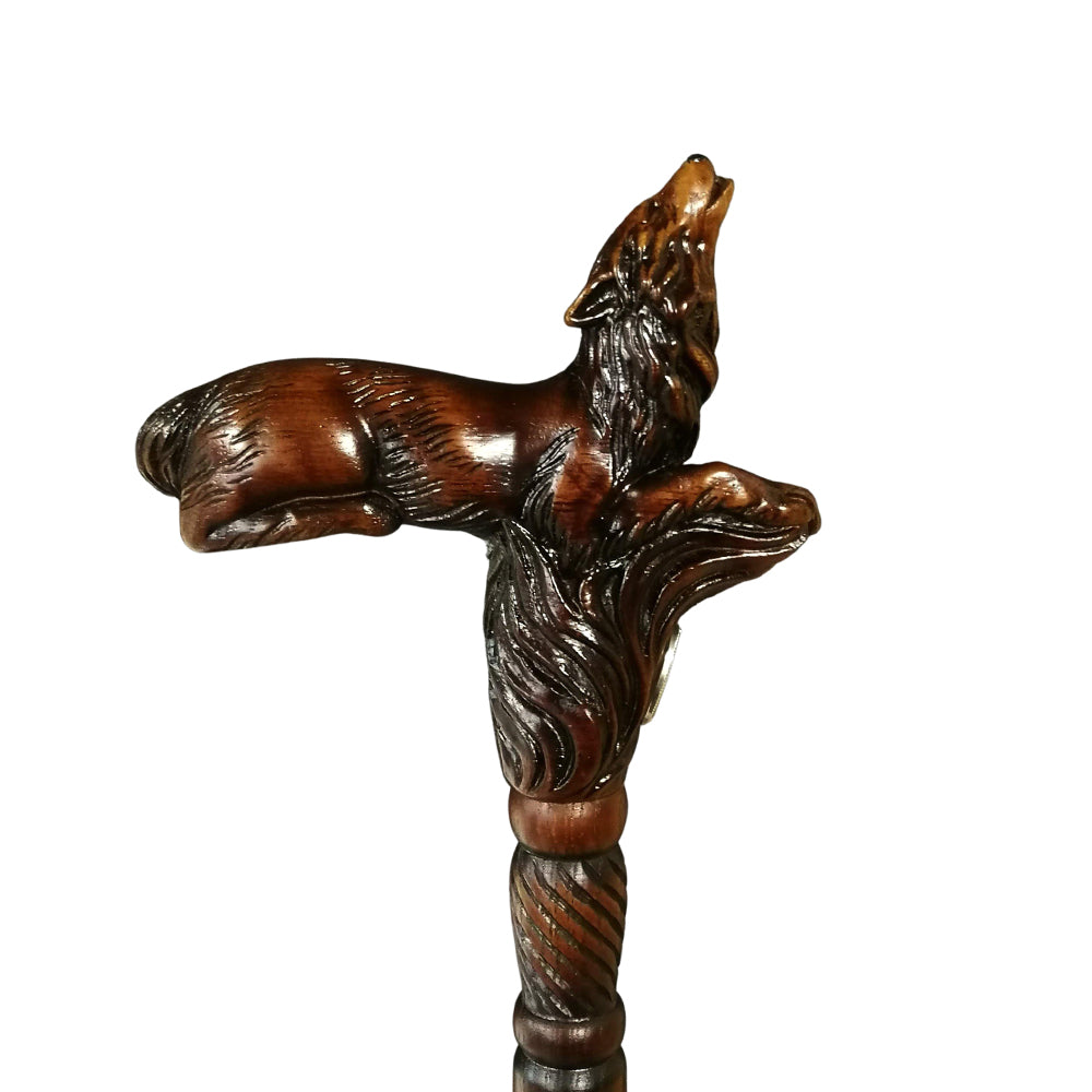 Howling Wolf Artisan Intricate Hand-Carved Walking Cane Low Pice Sale Online