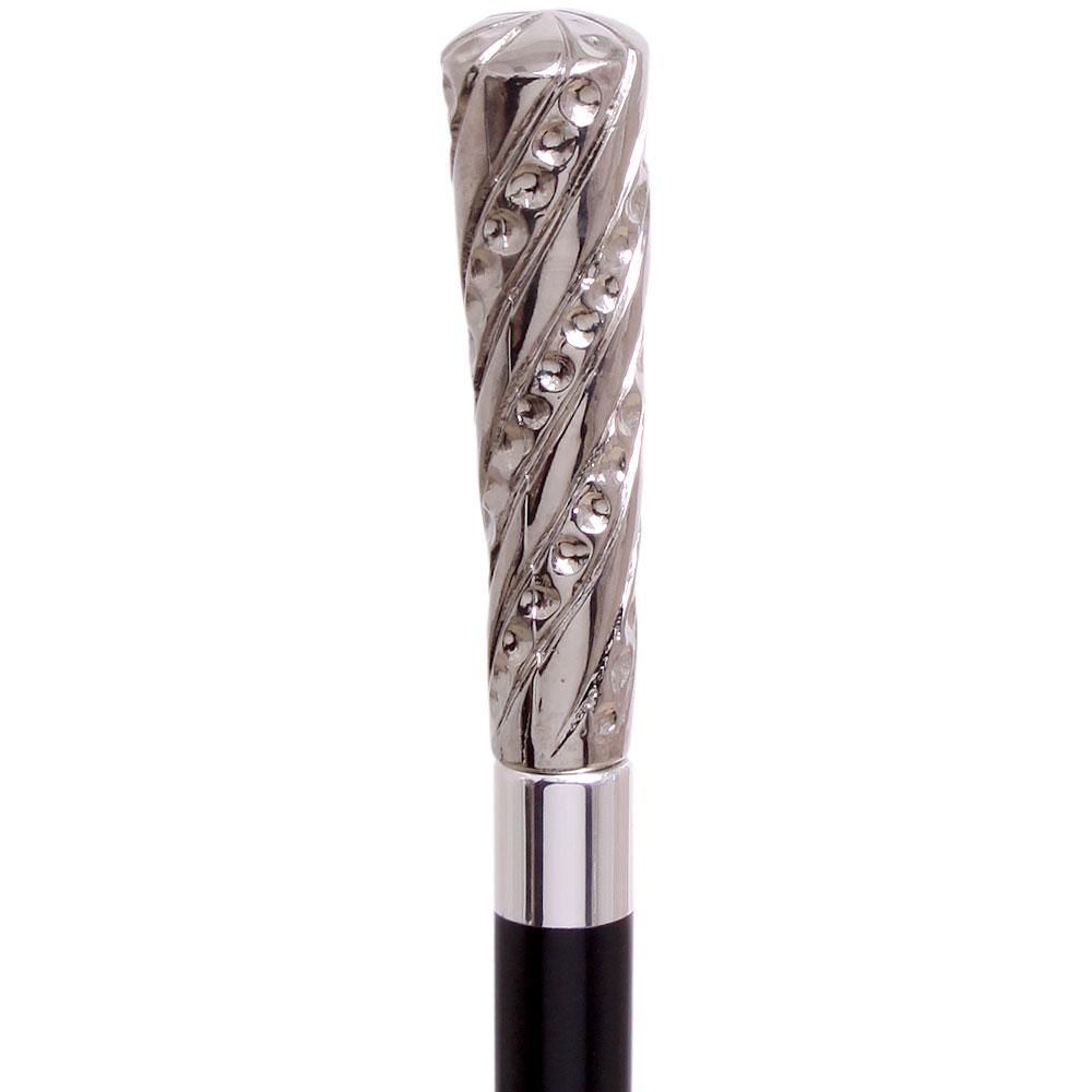 Embossed Elongated Nickel Plated Handle Cane Italian Handle w/ Custom Shaft & Collar Free Shipping Best