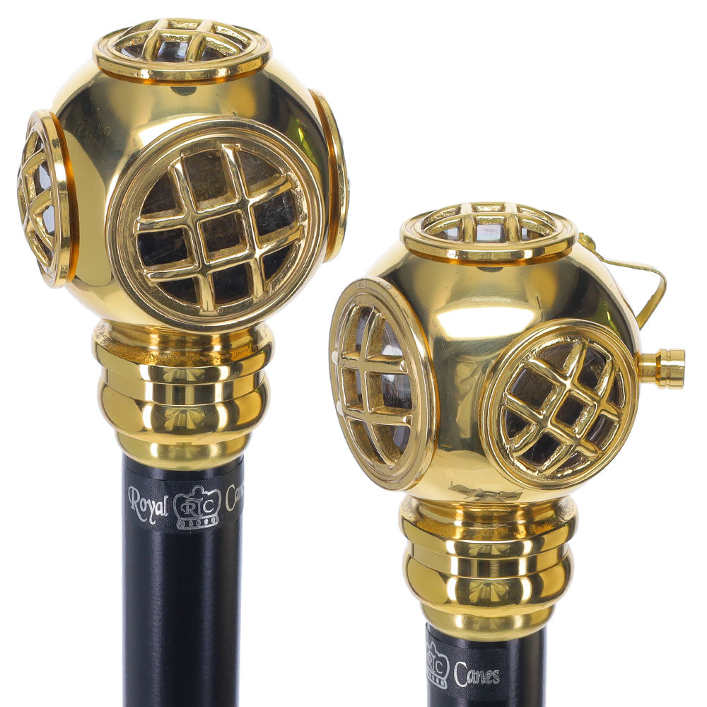 Navy Divers Helmet Replica Handle Walking Stick - Premium Brass Official Site