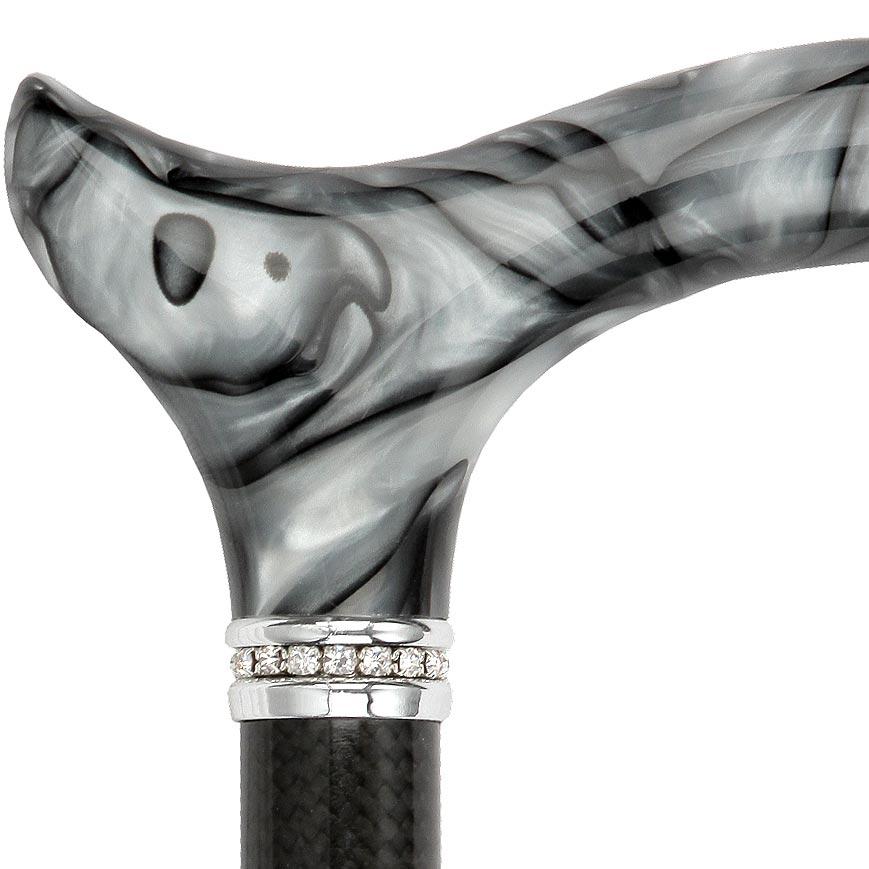 Scratch and Dent Black w/ Gray Marble Pearlz Handle Cane with Carbon Fiber Shaft V2043 For Cheap